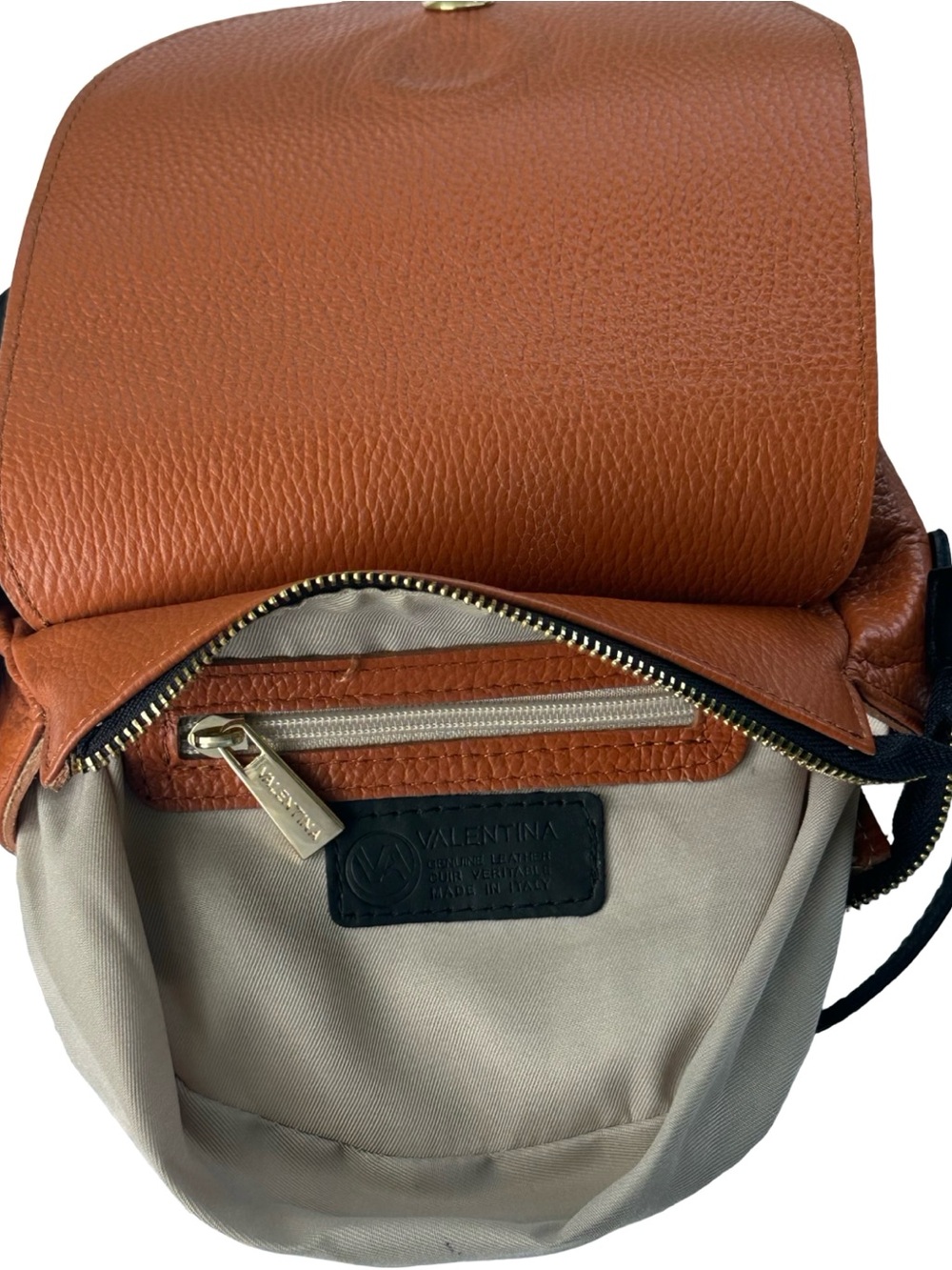 Valentina Orange Cognac Pebbled Leather Crossbody Saddle Bag - Made In Italy - Picture 12 of 16